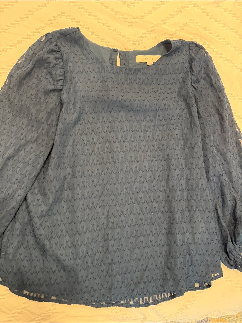 LOFT Blue Textured Long-Sleeve Women's Blouse